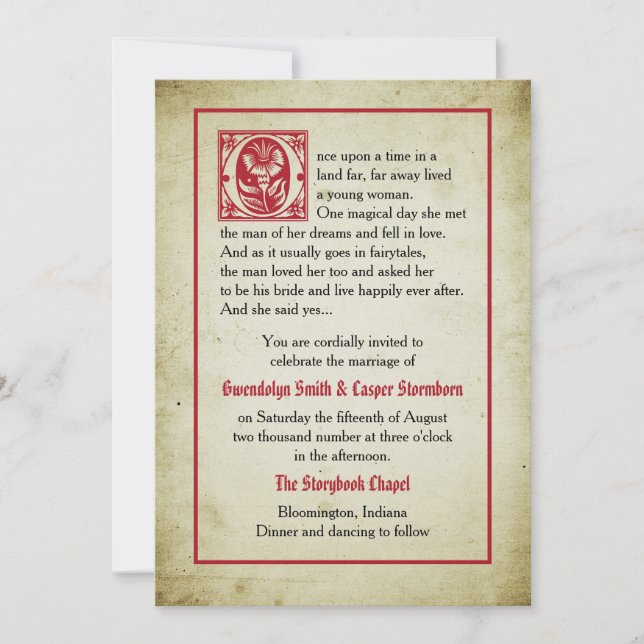Storybook Page | Vintage Fairytale Bröllop Inbjudningar (Framsida)