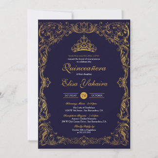 Storybook Quince för Royal Ornamental Guld Blue Kr Inbjudningar