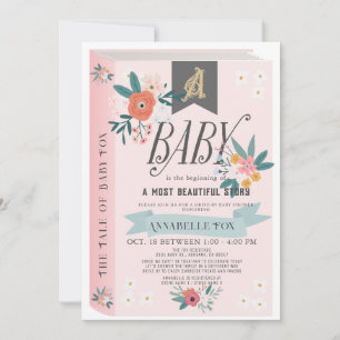 Storybook Rosa Blommigt Girl Girl Drive by Baby Sh Inbjudningar