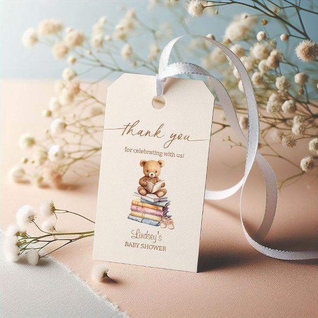 Storybook Teddy Bear Boho Baby Shower Thank You Presentetikett (Skapare uppladdad)