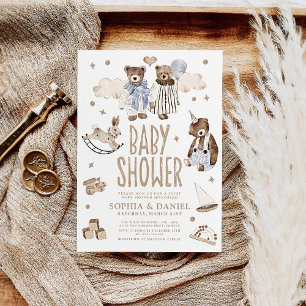 Storybook Whimsical Bears Joint Baby Shower Inbjudningar