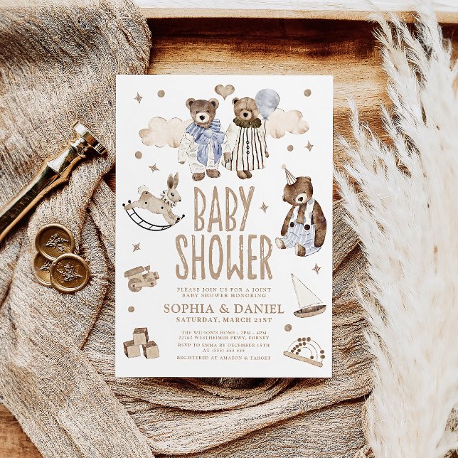 Storybook Whimsical Bears Joint Baby Shower Inbjudningar (Skapare uppladdad)