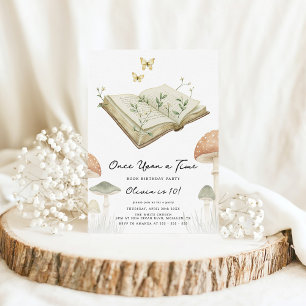 Storybook Whimsical Watecolor Bok Birthday Inbjudningar