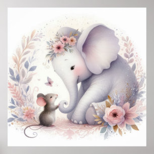 Storybook Woodland Spädbarn Elephant and Mouse Poster