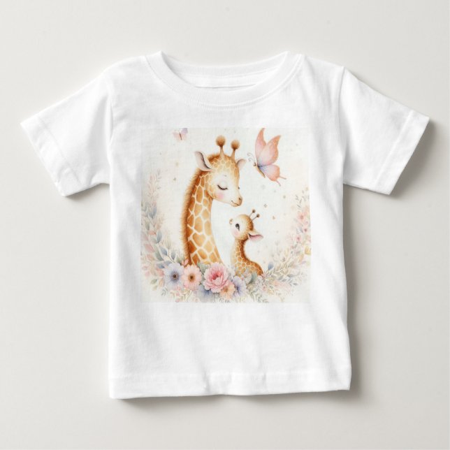 Storybook Woodland Spädbarn Giraffe och Baby T Shirt (Framsida)