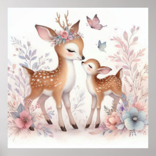 Storybook Woodland Spädbarn Hjort Kärlek Poster