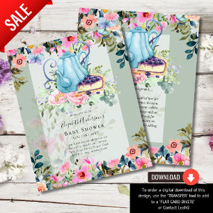 Storytime Tea Party Baby Shower-inbjudningar Flygblad