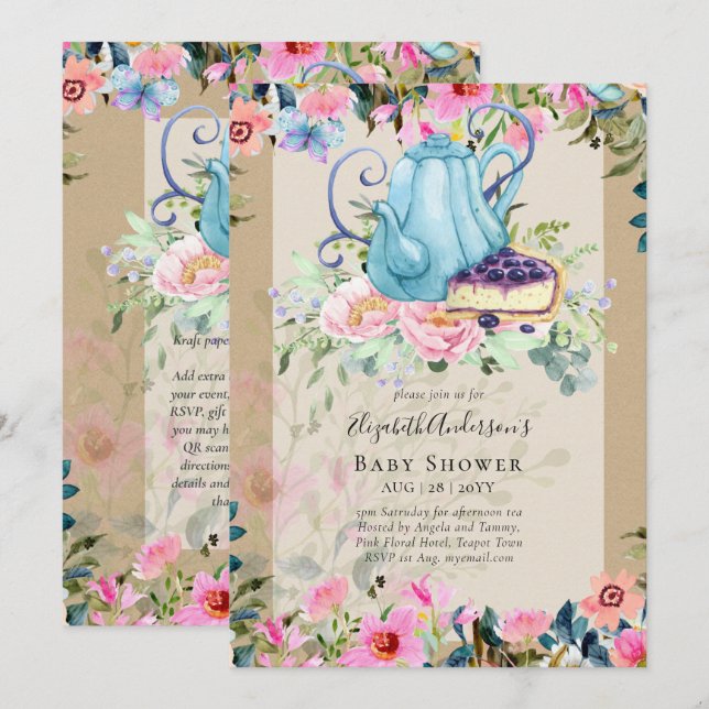 Storytime Tea Party Baby Shower-inbjudningar Inbjudningar (Fram/baksida)