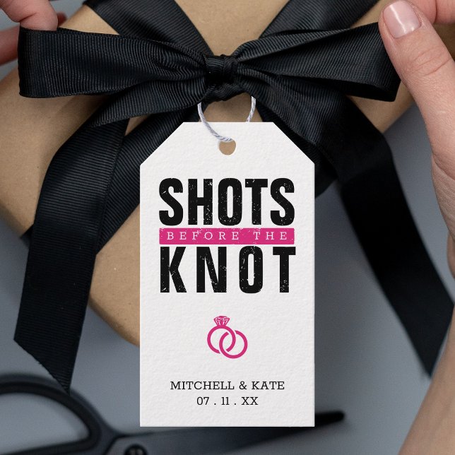 Stöter inför Knot Black Bachelorette Party Presentetikett (Shots Before the Knot Black Bachelorette Party Gift Tags)