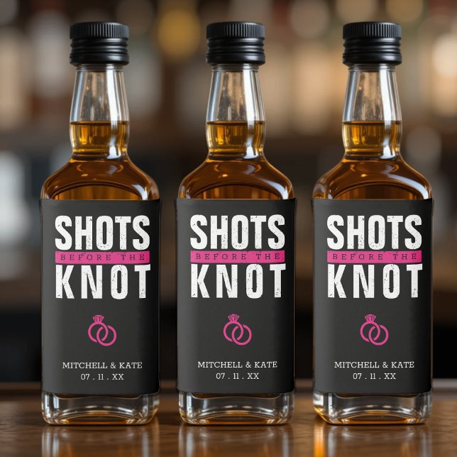 Stöter inför Knot Black Bachelorette Party Spritflaskor Etikett (Shots Before the Knot Black Bachelorette Party Liquor Bottle Label
)