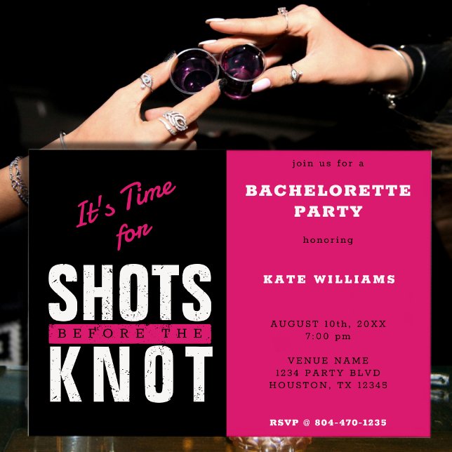 Stöter inför Knot Shock rosa Bachelorette Party Inbjudningar (Shots Before the Knot Hot Pink Bachelorette Party Invitation)
