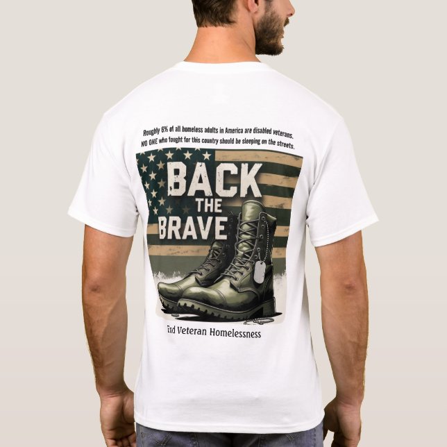 Stötta De Modiga – Hemlöshet bland Veteraner T Shirt (Baksida)