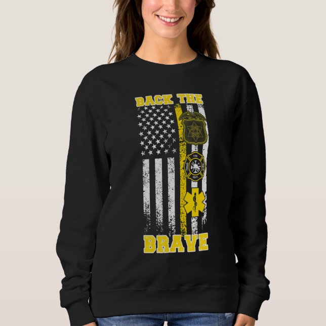 Stötta Den Modiga 911-Disponenten Tunn Gula Linje  T Shirt (Framsida)