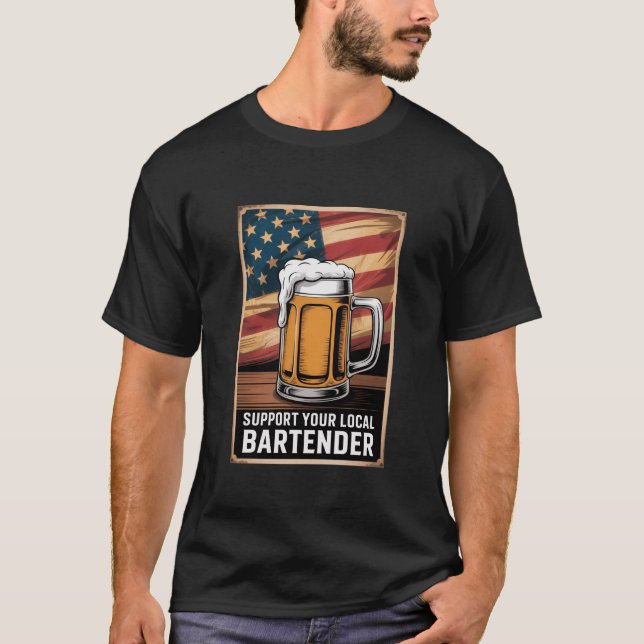 Stötta din lokala bartender US Flag Beer T-shirt (Framsida)