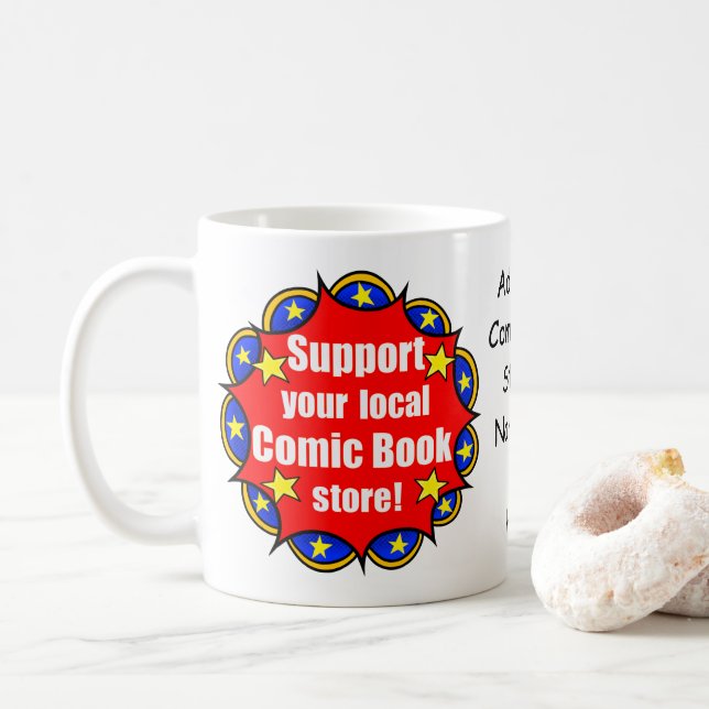 “Stötta din lokala serietidningsbutik” Logotyp Mug Kaffemugg (Med munk)