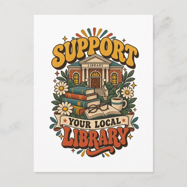 Stötta ditt lokala bibliotek vykort (Framsida)