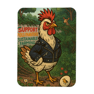 Stötta Pollinators Cool Rooster i läderjacka Magnet