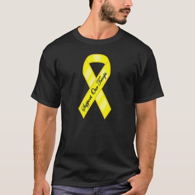 Stötta vårt gula band för soldater t-shirt (Framsida)
