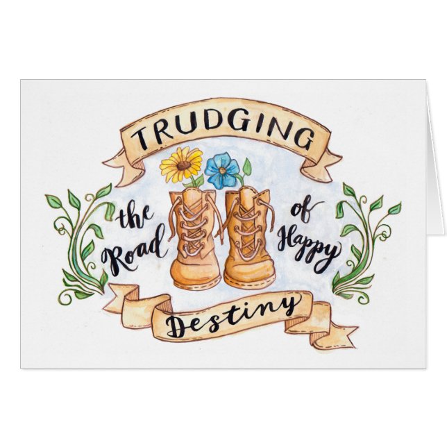 Stövla den handpainted vägen av den lyckliga öden hälsningskort (Framsidan Horizontal)