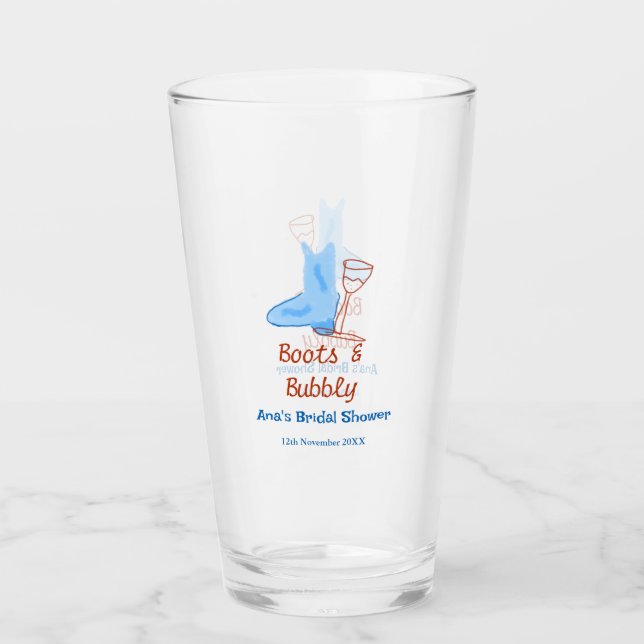 Stövlar & bubblig champagneflaska bröllopsdusch bl glaskopp (Framsida)