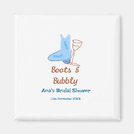 Stövlar & bubblig champagneflaska bröllopsfest blå magnet