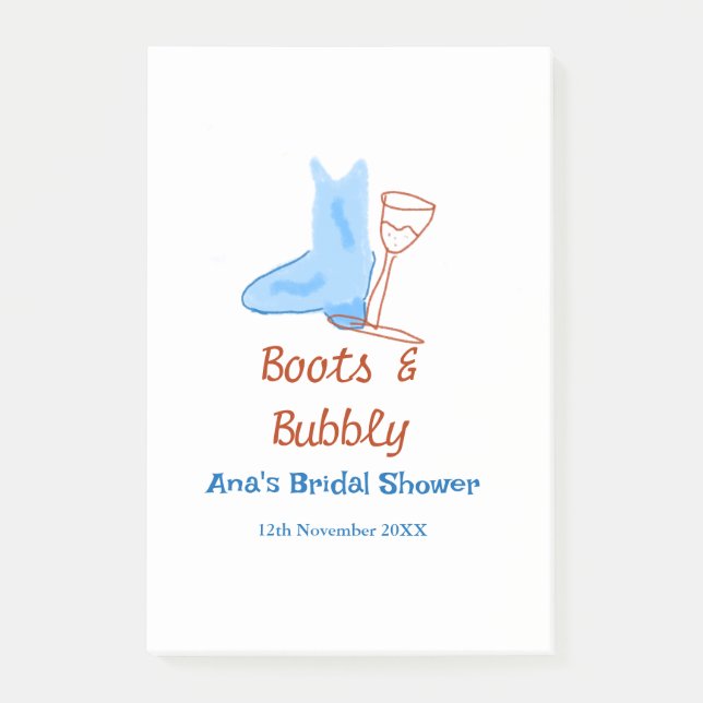 Stövlar & bubblig champagneflaska bröllopsfest blå post-it block (Framsida)