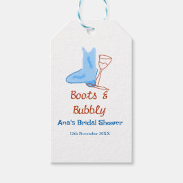 Stövlar & bubblig champagneflaska bröllopsfest blå presentetikett