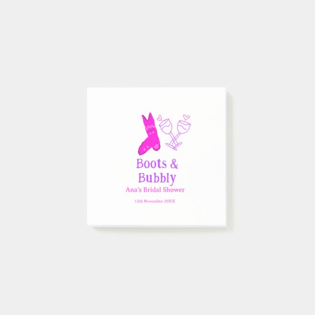 Stövlar & bubblig champagneflaska bröllopsfest ros post-it block (Framsida)