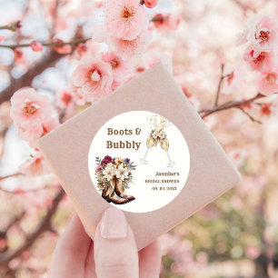 Stövlar & Bubbly Boho Western Bröllopsduschfest Runt Klistermärke