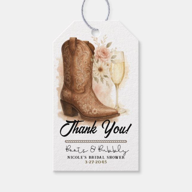 Stövlar & Bubbly Country Western Boot Bröllopsdusc Presentetikett (Framsidan)