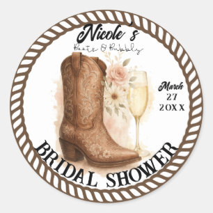 Stövlar & Bubbly Country Western Stövel Bröllopsdu Runt Klistermärke