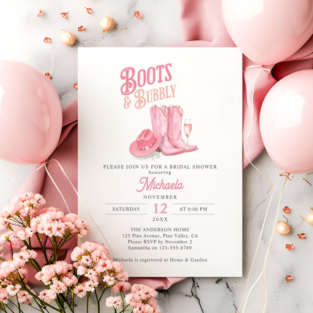 Stövlar & Bubbly Rosa Western Cowgirl Bröllopsdusc Inbjudningar (Skapare uppladdad)