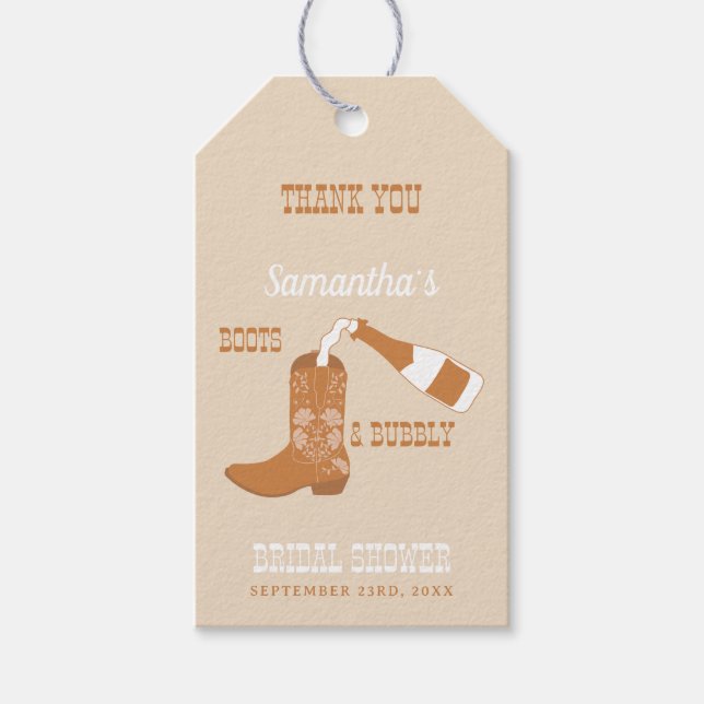 Stövlar Bubbly Rustik Western Country Bröllopsdusc Presentetikett (Framsidan)