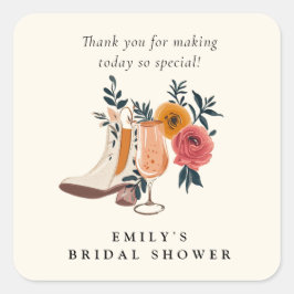 Stövlar & Bubbly Western Bröllopsdusch Fyrkantigt Klistermärke