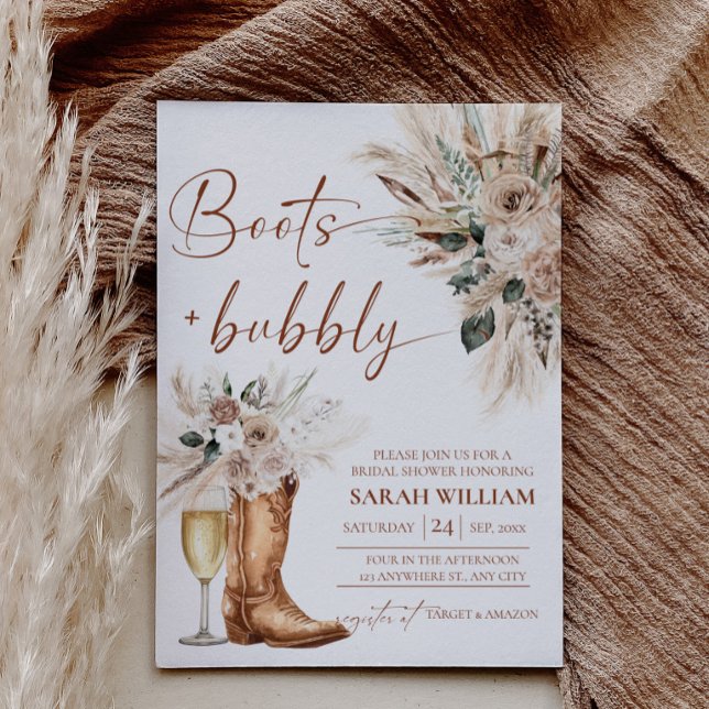 Stövlar Bubbly Western Bröllopsdusch Inbjudningsko Inbjudningar (Boots Bubbly Bridal Shower Invitation Card Western Cowgirl | Boho Wedding Shower)