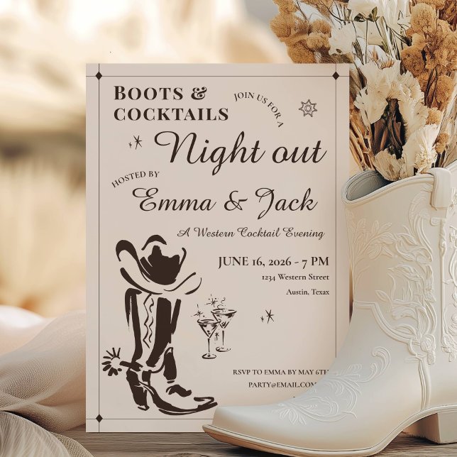 Stövlar & Cocktailar Natt Ut Fest Inbjudningar (Boots & Cocktails Night Out Party Invitation)