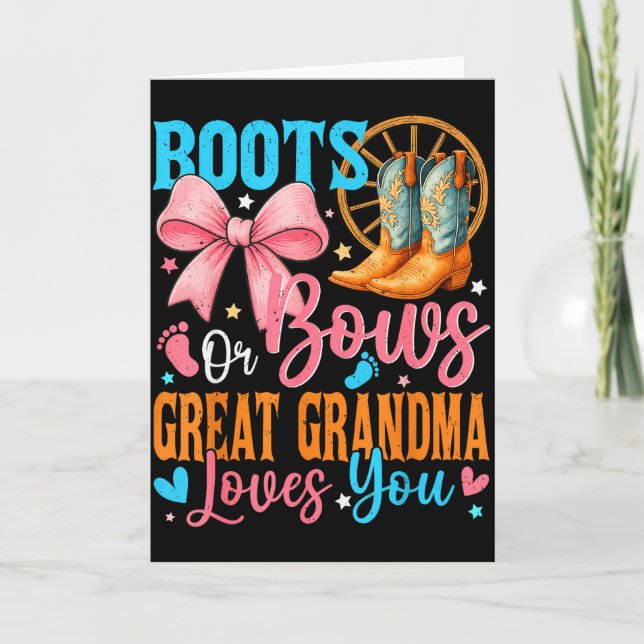 Stövlar Eller Bågar Mormor Älskar Dig Köns Avslöj Kort (Framsida)
