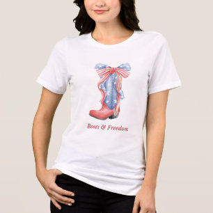 Stövlar & Frihet Patriotiska Cowboy-stövlar 4 juli T Shirt