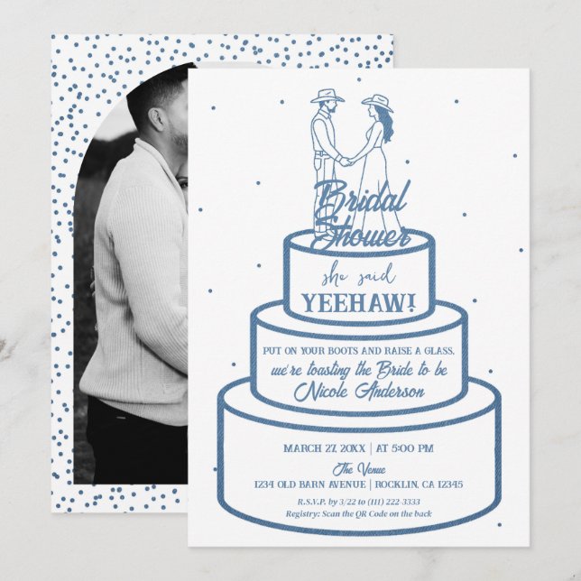 Stövlar Love & Buttercream Denim Western Bridal Inbjudningar (Fram/baksida)