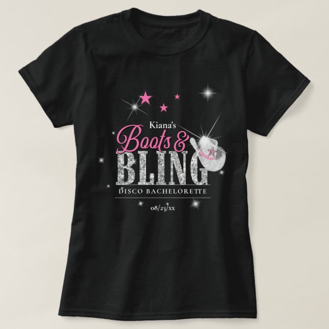 Stövlar 'n Bling Disco Sängvätning Svart ID925 T Shirt (Design framsida)
