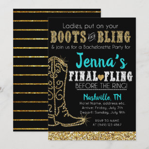 Stövlar och Bling Country Western Nashville-fest Inbjudningar