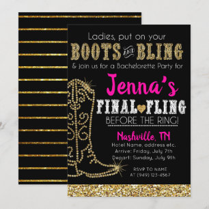 Stövlar och Bling Country Western Nashville-fest Inbjudningar