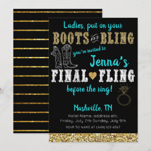 Stövlar och Bling Country Western Nashville-fest Inbjudningar
