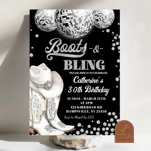 Stövlar och Bling Silver Födelsedagsfest Inbjudningar (Skapare uppladdad)