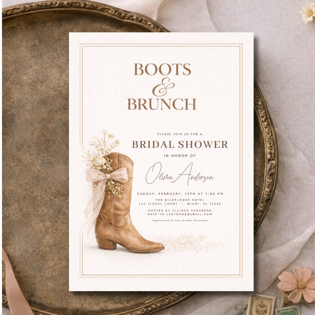 Stövlar och Brunch Blommig Slöja Bröllopsfest Inbjudningar (Skapare uppladdad)
