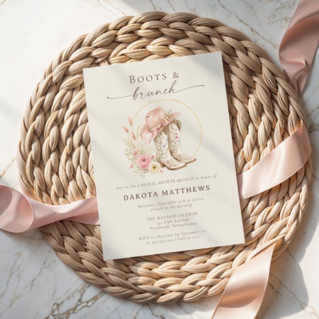 Stövlar och Brunch Western Blommig Bröllopsfest  Inbjudningar (Boots and Brunch Western Floral Bridal Shower Invitation)