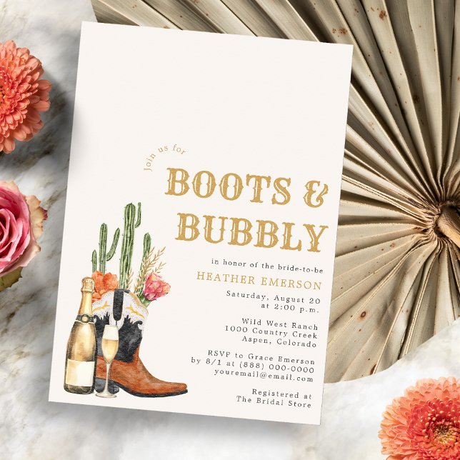 Stövlar och bubbel Bröllopsfest Inbjudningar (Champagne Boots and Bubbly Bridal Shower Invitation
)