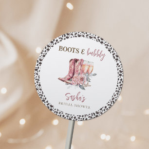 Stövlar och bubbel Elegant Rosa Bröllopsdusch Runt Klistermärke