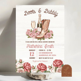 Stövlar och bubbel Floral Champagne Bröllopsdusch Inbjudningar