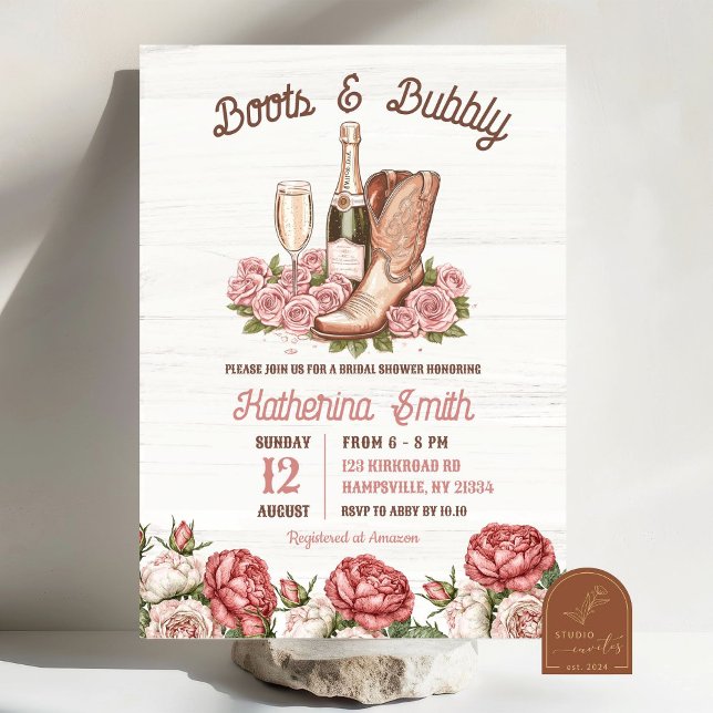 Stövlar och bubbel Floral Champagne Bröllopsdusch Inbjudningar (Skapare uppladdad)